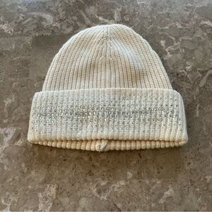 Cream Beanie with Rhinestone Detail